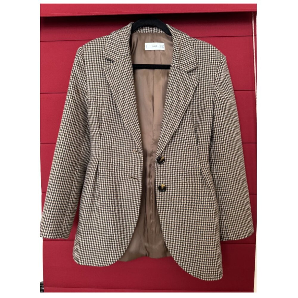 Mango Brown Houndstooth Suit Jacket - image 1